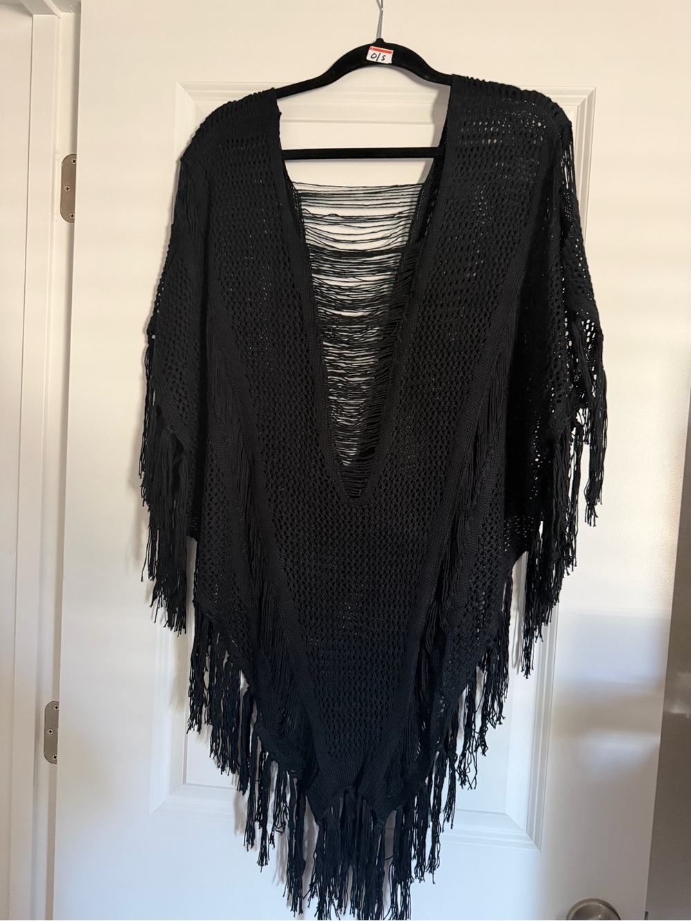 Black Fringe Knit poncho Sweater - Women's Black Sweater